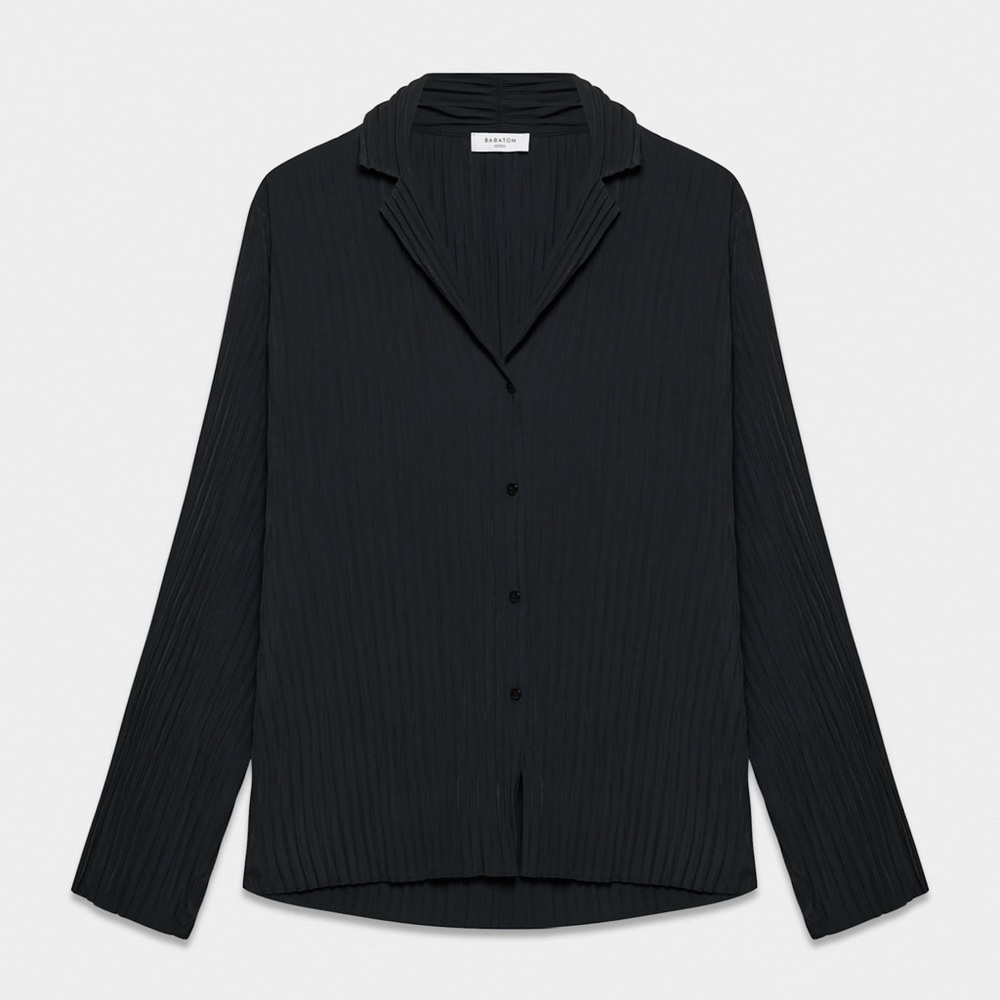 Babaton pleat Button-Up Blouse(black)